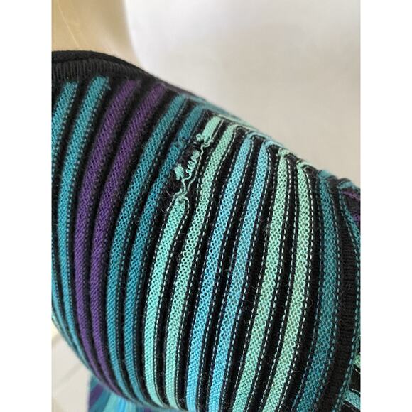 St John Ribbed Knit Peplum Sweater Top Striped 3/4 Sleeve Zip Front Blue… - Picture 6 of 9